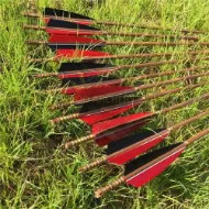 Picture of Medieval Bamboo Wooden Traditional Hunting Archery Arrow For Recurve Longbow Bow Shoot with Red Black Turkey Feather Hunger Games