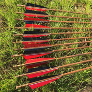 Picture of Medieval Bamboo Wooden Traditional Hunting Archery Arrow For Recurve Longbow Bow Shoot with Red Black Turkey Feather Hunger Games