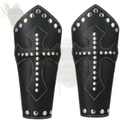 Imagen de Armadura de tiro con arco Caballero templario medieval Caza tradicional Tiro con arco Brazales de cuero Armadura Protector de brazo con cordones para tiro con arco recurvo de arco largo