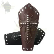 Imagen de Armadura de tiro con arco Caballero templario medieval Caza tradicional Tiro con arco Brazales de cuero Armadura Protector de brazo con cordones para tiro con arco recurvo de arco largo