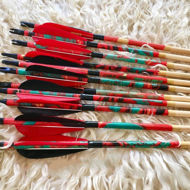 Picture of Archery Arrow For Recurve Bow Medieval Traditional Longbow Hunting Bow Shoot with Red Black Turkey Feather Marbling Art