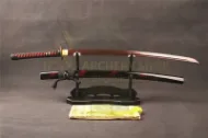 Picture of Red Japanese Shirasaya Katana Display Replica in Damascus Steel, 40.6 in