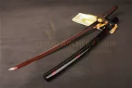 Picture of Red Japanese Shirasaya Katana Display Replica in Damascus Steel, 40.6 in