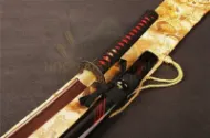 Picture of Red Japanese Shirasaya Katana Display Replica in Damascus Steel, 40.6 in