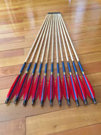 Picture of Medieval Pine Traditional Ottoman Hunting Archery Arrow For Recurve Longbow Bow Shoot with Red Turkey Feather Blue Shaft