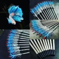 Gambar Panah Memanah Popinjay Qabak Kayu Untuk Recurve Longbow Bow Tembak Memburu Uthmaniyyah Tradisional Zaman Pertengahan dengan Bulu Turki Biru Putih