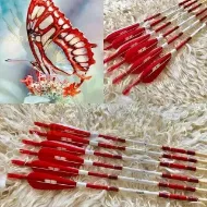 Gambar Anak panah Memanah Kayu Untuk Recurve Longbow Bow Tembak Memburu Uthmaniyyah Tradisional Zaman Pertengahan dengan Bulu Turki Merah Putih