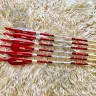 Billede af Træbueskydningspil til recurve langbuebue middelalderlig traditionel osmannisk jagtskydning med rød hvid kalkunfjer