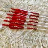 Gambar Anak panah Memanah Kayu Untuk Recurve Longbow Bow Tembak Memburu Uthmaniyyah Tradisional Zaman Pertengahan dengan Bulu Turki Merah Putih