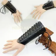 Imagen de Brazaletes de cuero para tiro con arco de caza tradicional medieval, armadura, protector de brazo, guerrero, guardabrazos con cordones para objetivo de guardia, arco largo, tiro con arco recurvo