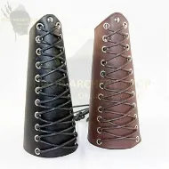 Imagen de Brazaletes de cuero para tiro con arco de caza tradicional medieval, armadura, protector de brazo, guerrero, guardabrazos con cordones para objetivo de guardia, arco largo, tiro con arco recurvo