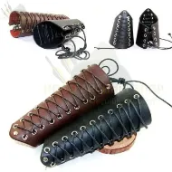 Imagen de Brazaletes de cuero para tiro con arco de caza tradicional medieval, armadura, protector de brazo, guerrero, guardabrazos con cordones para objetivo de guardia, arco largo, tiro con arco recurvo