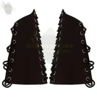 Imagen de Brazaletes de cuero para tiro con arco de caza tradicional medieval, armadura, protector de brazo, guerrero, guardabrazos con cordones para objetivo de guardia, arco largo, tiro con arco recurvo