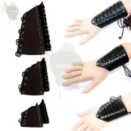 Imagen de Brazaletes de cuero para tiro con arco de caza tradicional medieval, armadura, protector de brazo, guerrero, guardabrazos con cordones para objetivo de guardia, arco largo, tiro con arco recurvo