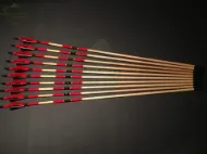 Picture of Wooden Archery Arrow For Recurve Longbow Bow Medieval Traditional Ottoman Hunting Shoot with Red Black Turkey Feather