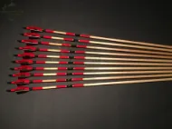 Picture of Wooden Archery Arrow For Recurve Longbow Bow Medieval Traditional Ottoman Hunting Shoot with Red Black Turkey Feather