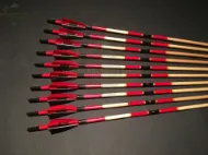 Picture of Wooden Archery Arrow For Recurve Longbow Bow Medieval Traditional Ottoman Hunting Shoot with Red Black Turkey Feather