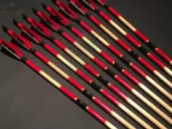 Picture of Wooden Archery Arrow For Recurve Longbow Bow Medieval Traditional Ottoman Hunting Shoot with Red Black Turkey Feather