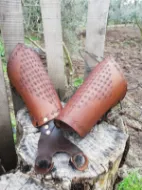 Picture of Two Archery Armguard Set Medieval Traditional Hunting Leather Bracers Armor Full Armguard with Archery Glove Finger Guard for Target Archery