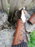 Picture of Two Archery Armguard Set Medieval Traditional Hunting Leather Bracers Armor Full Armguard with Archery Glove Finger Guard for Target Archery