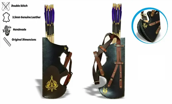 Picture of Turkish Quiver with Traditional Motifs Ottoman Horseback Archery Leather Hip Quiver Tirkes Medieval Knight Belt Quiver
