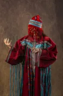 Bild von Schamanenkleid Kleidung Kostüm Halloween Kostüm Zubehör Trommel Set Schamanische Heilungszeremonie Larp Kostüm Rotes Design