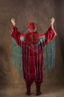 Bild von Schamanenkleid Kleidung Kostüm Halloween Kostüm Zubehör Trommel Set Schamanische Heilungszeremonie Larp Kostüm Rotes Design