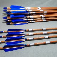 Picture of Wooden Barrelled Crested Arrows Archery Personalized Arrow For Recurve Bow Longbow Medieval Traditional Ottoman Hunting Shoot with Blue  Turkey Feather