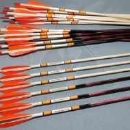 Picture of Wooden Barrelled Crested Arrows Archery Personalized Arrow For Recurve Bow Longbow Medieval Traditional Ottoman Hunting Shoot with Orange Turkey Feather