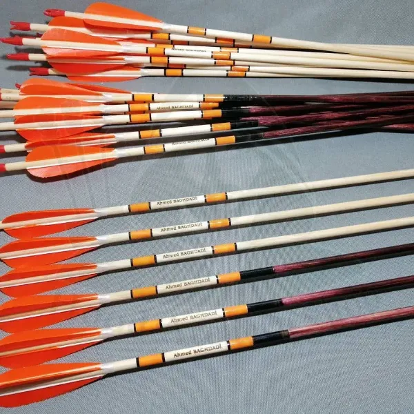 Afbeeldingen van Houten loop kuifpijlen Boogschieten Gepersonaliseerde pijl voor recurveboog Handboog Middeleeuwse traditionele Ottomaanse jachtschiet met oranje kalkoenveer