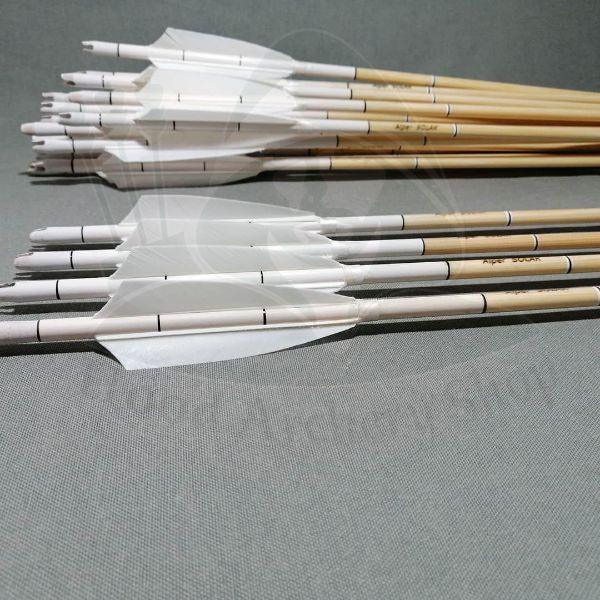 Wooden Barrelled Crested Arrows Archery Personalized Arrow For Recurve Bow Longbow Medieval Traditional Ottoman Hunting Shoot with White Turkey Feather. ürün görseli