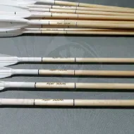 Picture of Wooden Barrelled Crested Arrows Archery Personalized Arrow For Recurve Bow Longbow Medieval Traditional Ottoman Hunting Shoot with White Turkey Feather