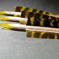 Picture of Wooden Barrelled Crested Arrows Archery Personalized Arrow For Recurve Bow Longbow Medieval Traditional Ottoman Hunting Shoot with Yellow Black Turkey Feather