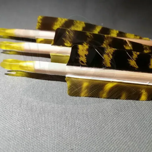 Picture of Wooden Barrelled Crested Arrows Archery Personalized Arrow For Recurve Bow Longbow Medieval Traditional Ottoman Hunting Shoot with Yellow Black Turkey Feather
