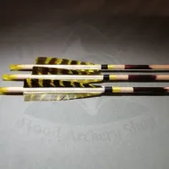 Picture of Wooden Barrelled Crested Arrows Archery Personalized Arrow For Recurve Bow Longbow Medieval Traditional Ottoman Hunting Shoot with Yellow Black Turkey Feather