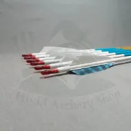 Picture of Wooden Barrelled Crested Arrows Archery Personalized Arrow For Recurve Bow Longbow Medieval Traditional Ottoman Hunting Shoot with Blue Natural Turkey Feather