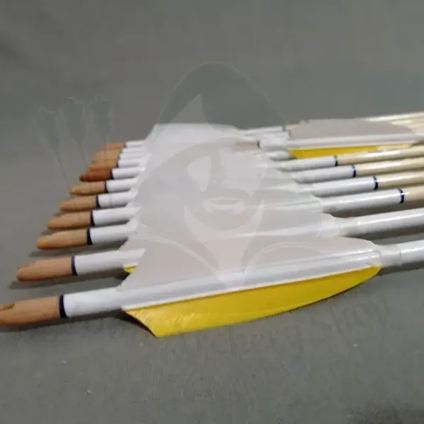 Gambar Panah Berjambul Kayu Berlaras Memanah Anak Panah Peribadi Untuk Busur Recurve Longbow Tembak Memburu Uthmaniyyah Tradisional Zaman Pertengahan dengan Bulu Turki Putih Kuning