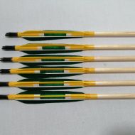 Wooden Barrelled Archery Personalized Arrow For Recurve Longbow Bow Medieval Traditional Ottoman Hunting  Shoot with Green Yellow Natural Turkey Feather. ürün görseli