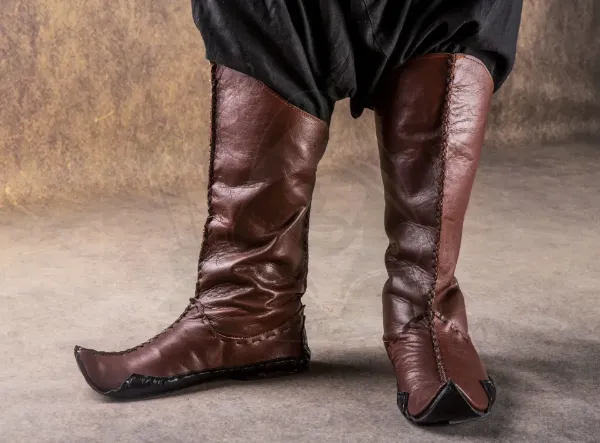 Picture of Medieval Leather Boots Halloween Costume - Wide Calf, Knee High Pull On - Fall Halloween Renaissance Cosplay Costume Boots