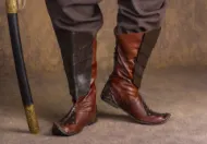 Picture of Medieval Leather Boots Halloween Costume - Wide Calf, Knee High Pull On - Fall Halloween Renaissance Cosplay Costume Boots