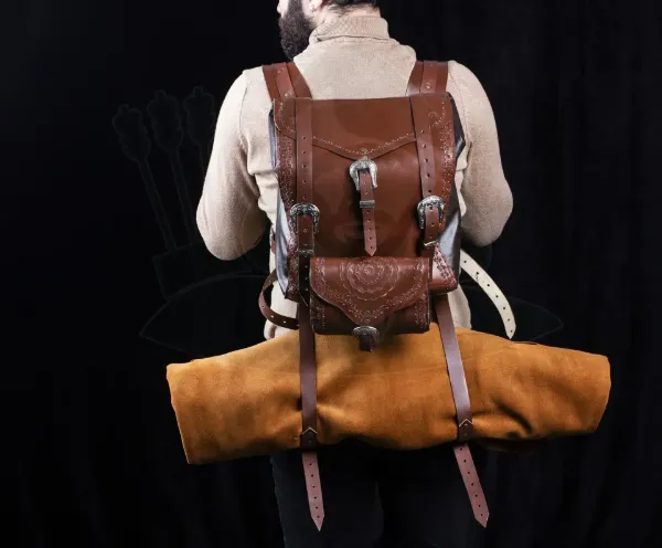 Afbeeldingen van Leren reistrekkingrugzak Bushcraft-kampeertas