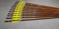 Picture of Wooden Archery Arrows with Neon Yellow Turkey Feather With Self Nock  Barrelled Crested Arrows Archery Premium Personalized Arrow For Recurve Bow Longbow Medieval Traditional Ottoman Hunting Shoot
