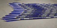 Picture of Wooden Archery Personalized Arrow Blue White Turkey Feather Tezhib Art Painted With Self Nock Barrelled Crested Arrows For Recurve Bow Longbow Medieval Traditional Ottoman Hunting Shoot with Blue Turkey Feather