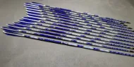 Picture of Wooden Archery Personalized Arrow Blue White Turkey Feather Tezhib Art Painted With Self Nock Barrelled Crested Arrows For Recurve Bow Longbow Medieval Traditional Ottoman Hunting Shoot with Blue Turkey Feather