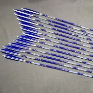 Picture of Wooden Archery Personalized Arrow Blue White Turkey Feather Tezhib Art Painted With Self Nock Barrelled Crested Arrows For Recurve Bow Longbow Medieval Traditional Ottoman Hunting Shoot with Blue Turkey Feather