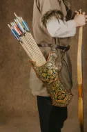 Turkish Quiver Set with Ancient Motifs Ottoman Horseback Archery Leather Hip Quiver Tirkes Knight Belt Quiver Green Colour Desing