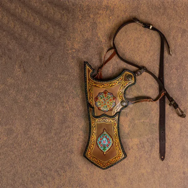 Turkish Hip Quiver Set with Ancient Motifs Swedish Royal Museum Sample Ottoman Horseback Archery Leather Quiver Tirkes Knight Belt Quiver Mustard Color