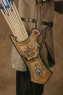 Turkish Hip Quiver Set with Ancient Motifs Swedish Royal Museum Sample Ottoman Horseback Archery Leather Quiver Tirkes Knight Belt Quiver Mustard Color