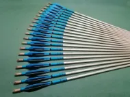 Picture of Wooden Archery Arrow For Recurve Bow Longbow Premium Series Turquoise Feather Arrows Black Turquoise Painted With Self Nock Christmas Gift