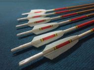 Picture of Custom Traditional Ottoman Arrows with White Turkey Feathers - Wooden Barrelled, Crested, Personalized for Recurve & Longbow, Medieval Hunting & Archery, Red & Yellow Design